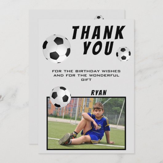 Soccer Football Thank you Birthday Photo Card Dankeskarte (Vorne/Hinten)