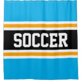 SOCCER Fun Athletic Sky Blau Gelbe Streifen Duschvorhang (Vorderseite)