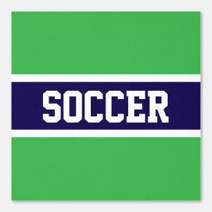 SOCCER Fun Bright Green Navy Blue White Stripes Tapete