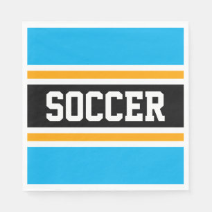 SOCCER Fun Bright Sky Blue Black Yellow Stripes Serviette