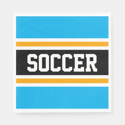 SOCCER Fun Bright Sky Blue Black Yellow Stripes Serviette (Vorderseite)