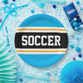 SOCCER Fun Sky Blue Black Yellow Racing Stripes Pappteller (Party)