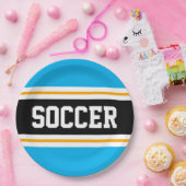 SOCCER Fun Sky Blue Black Yellow Racing Stripes Pappteller (Party)