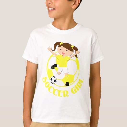 Soccer Girl 1 und Ball Gelb und Weiß v2 T-Shirt (Vorderseite)