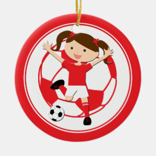 Soccer Girl 1 und Ball Red and White Keramik Ornament