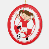 Soccer Girl 1 und Ball Red and White Keramik Ornament (Links)