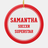 Soccer Girl 1 und Ball Red and White Keramik Ornament (Hinten)