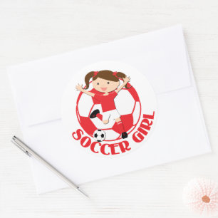 Soccer Girl 1 und Ball Rot und Weiß v2 Runder Aufkleber