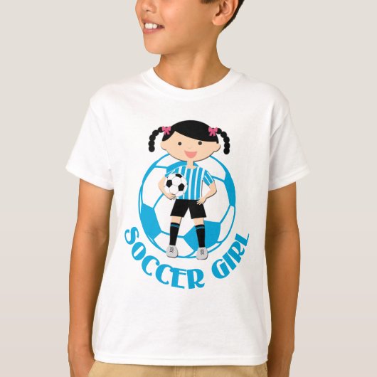 Soccer Girl 2 Ball Blau und Weiße Streifen v2 T-Shirt (Vorderseite)