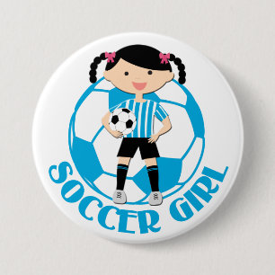 Soccer Girl 2 Ball Blue and White Stripes v2 Button