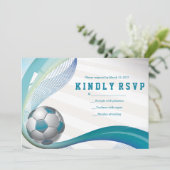 SOCCER GIRL Aqua Bat Mitzvah RSVP Karte (Stehend Vorderseite)