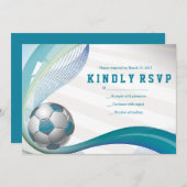 SOCCER GIRL Aqua Bat Mitzvah RSVP Karte (Vorne/Hinten)