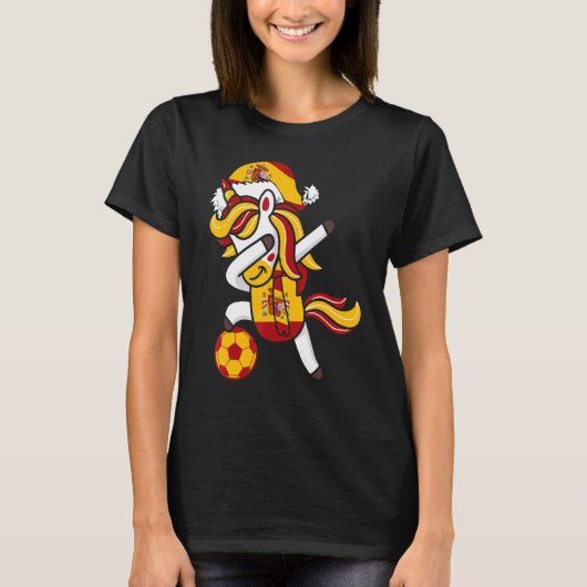 Soccer Girl Dabbing Einhorn WeihnachtsHat Spanien T-Shirt (Vorderseite)