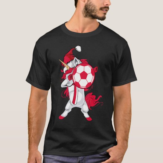 Soccer Girl Dabbing Unicorn Christmas Hat Poland F T-Shirt (Vorderseite)