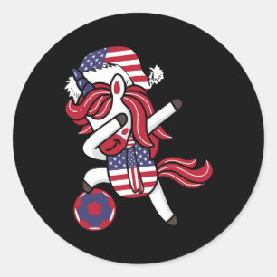 Soccer Girl Dabbing Unicorn WeihnachtsHat United S Runder Aufkleber