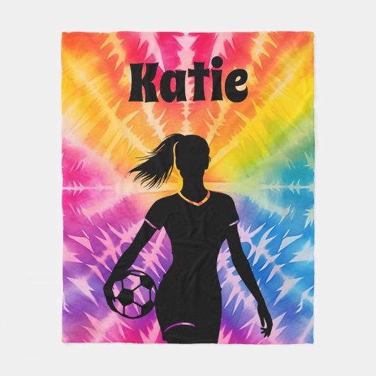 Soccer Girl Personalisiert Krawatte Dye Rainbow Bu Fleecedecke (Vorderseite)