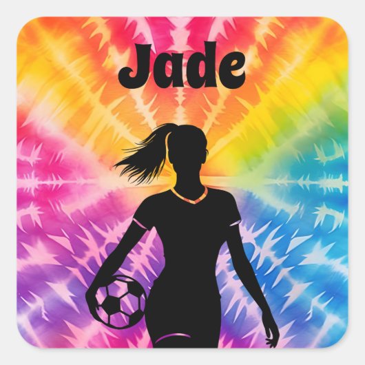 Soccer Girl Personalisiert Krawatte Dye Rainbow Bu Quadratischer Aufkleber (Vorderseite)