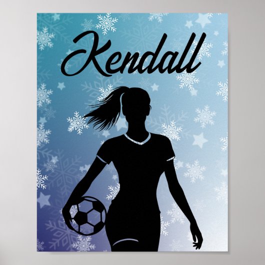 Soccer Girl Personalisiert Winter Ombre Snowflake Poster (Vorne)