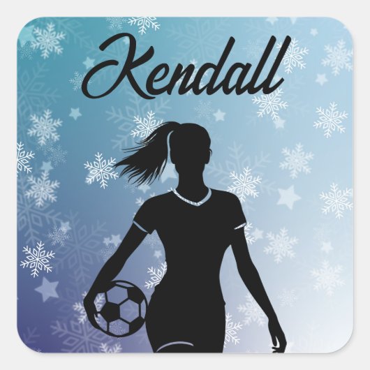 Soccer Girl Personalisiert Winter Ombre Snowflake Quadratischer Aufkleber (Vorderseite)