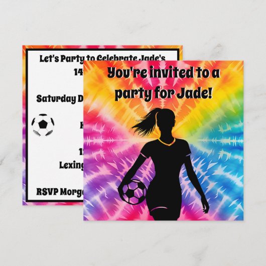 Soccer Girl Personalisierte Krawatte Dye Rainbow B Einladung (Vorne/Hinten)