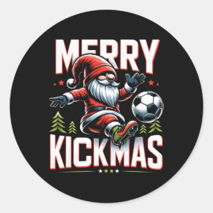 Soccer Gnome Merry Kickmas Runder Aufkleber
