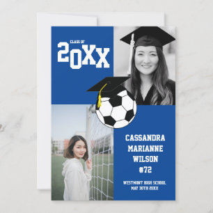 Soccer Graduation Sports Blue White Announcement Einladung