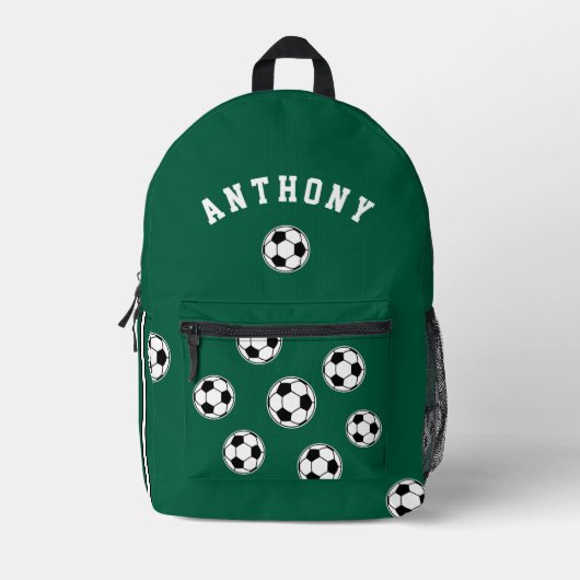 Soccer Green Personalised Kids Back to School Bedruckter Rucksack (Vorderseite)