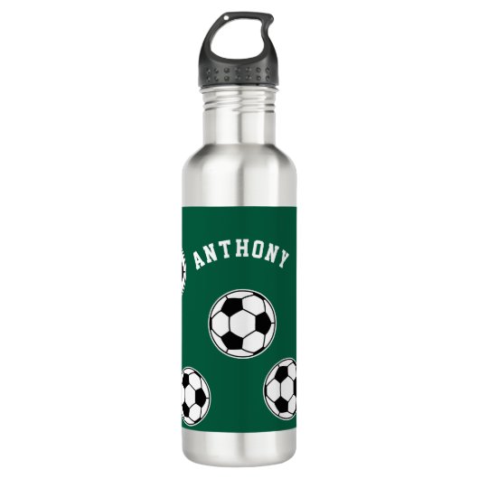 Soccer Green Personalised Kids Back to School Edelstahlflasche (Vorderseite)