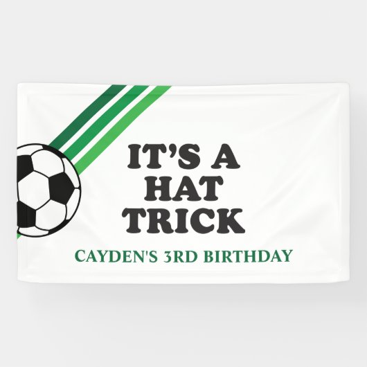 Soccer Green Stripes Hat Trick 3. Geburtstag Banner (Horizontal)
