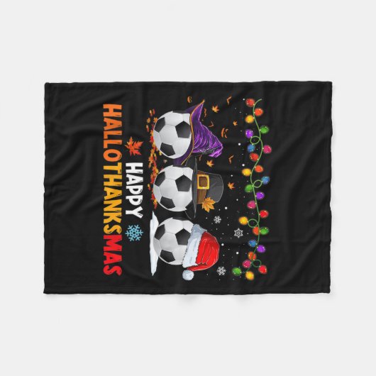 Soccer Halloween Thanksgiving Xmas Happy Hallothan Fleecedecke (Vorderseite (Horizontal))