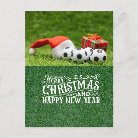 Soccer Happy Holidays with Santa hat Christmas  Feiertagspostkarte (Vorderseite)