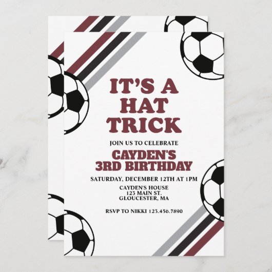 Soccer Hat Trick 3. Geburtstag Einladung (Vorne/Hinten)