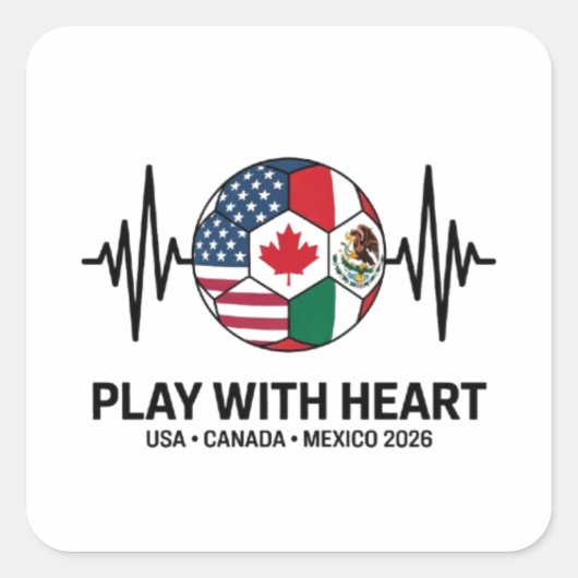 Soccer Heartbeat USA Canada Mexico 2026 Quadratischer Aufkleber (Vorderseite)