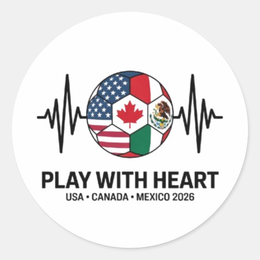 Soccer Heartbeat USA Canada Mexico 2026 Runder Aufkleber (Vorderseite)