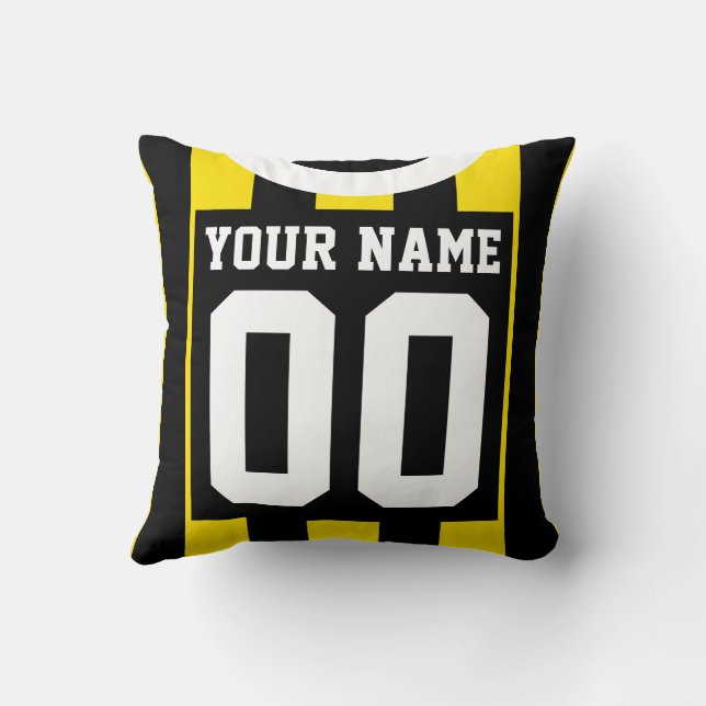 Soccer Jersey Name & Nummer Black & Yellow Kissen (Rückseite)