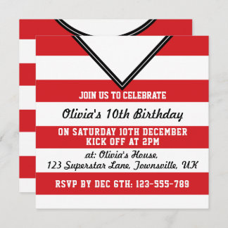 Soccer Jersey Themed Party Invites Template, Red Einladung