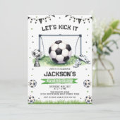 Soccer Kids Boy Birthday Party Invitation Einladung (Stehend Vorderseite)