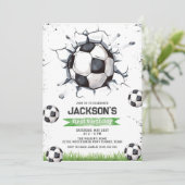 Soccer Kids Boy Birthday Party Invitation Einladung (Stehend Vorderseite)