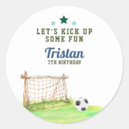 Soccer “Let’s Kick Up Some Fun” Any Age Birthday Runder Aufkleber