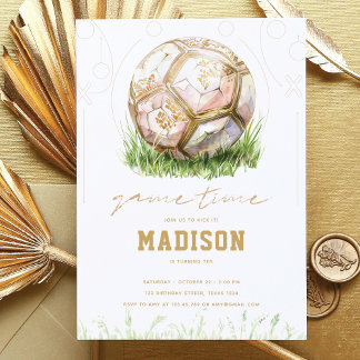 Soccer Luxury Girl Birthday Pink Gold Einladung