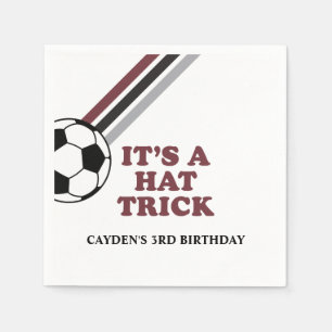 Soccer Maroon Stripes Hat Trick 3. Geburtstag Serviette