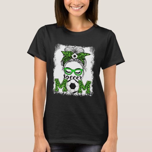 Soccer Mom Mother's Day Game Day Messy Bun Leopard T-Shirt (Vorderseite)