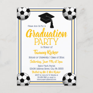 Soccer Navy & Gold Graduation Party Einladungspostkarte