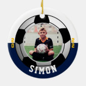 Soccer Navy White Team Colors Keramik Ornament (Hinten)