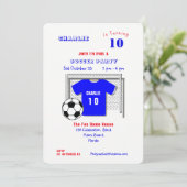 Soccer Party Blue Soccer Shirt Personalisiert Einladung (Stehend Vorderseite)