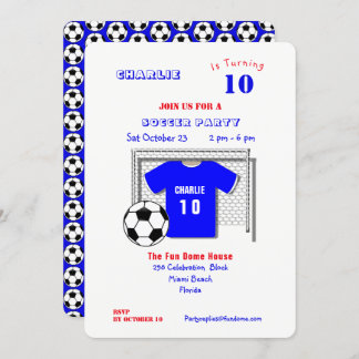 Soccer Party Blue Soccer Shirt Personalisiert Einladung
