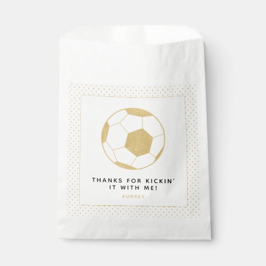 Soccer Party Custom Gevor Tasche Gold und Weiß Geschenktütchen (Vorderseite)