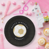 Soccer Party Personalisiert Name Black Gold Pappteller (Party)