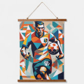 Soccer Player Cubist Wall Tapestry Wandteppich Mit Holzrahmen (Vorderseite)
