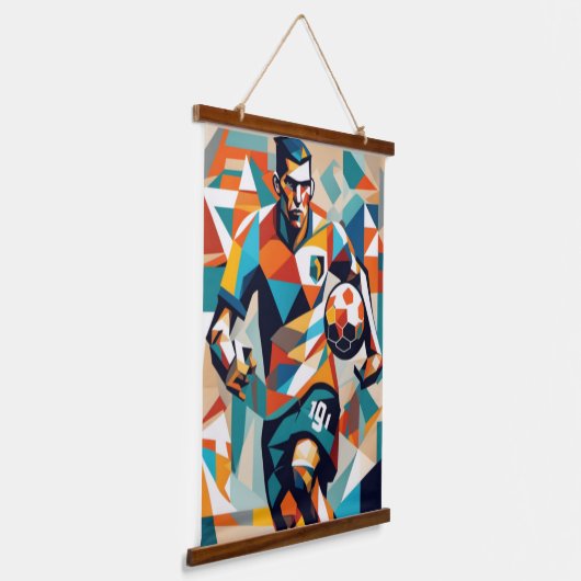 Soccer Player Cubist Wall Tapestry Wandteppich Mit Holzrahmen (Gewinkelt)